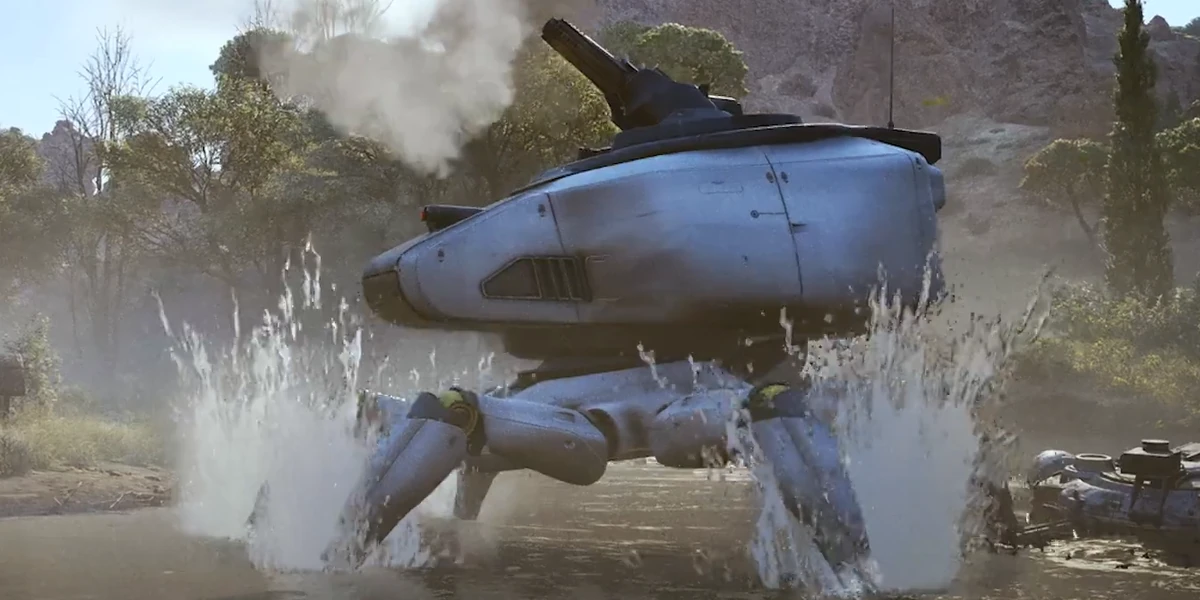 Un Bombardier en position de combat dans un étang