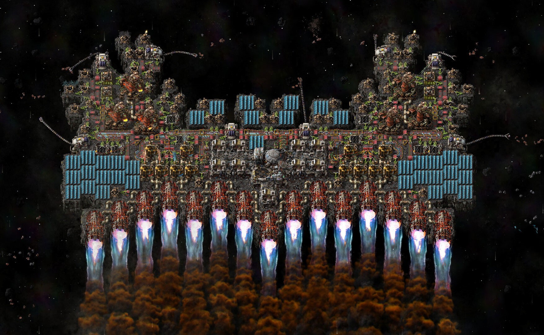 Une platforme spaciale de factorio (jeu video)