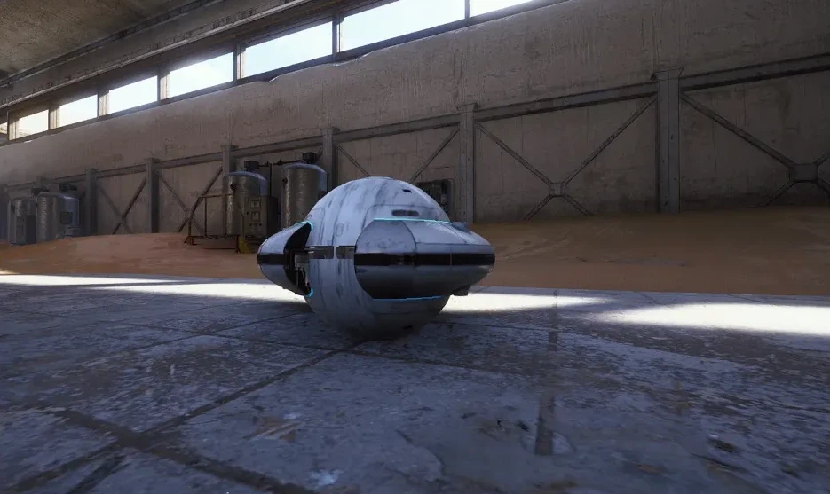Une boule Pop dans un hangar proche du port spacial.