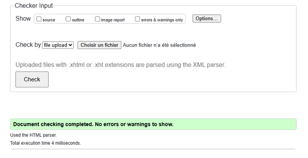 le résultat de mon test W3C, aucune erreur ou warning